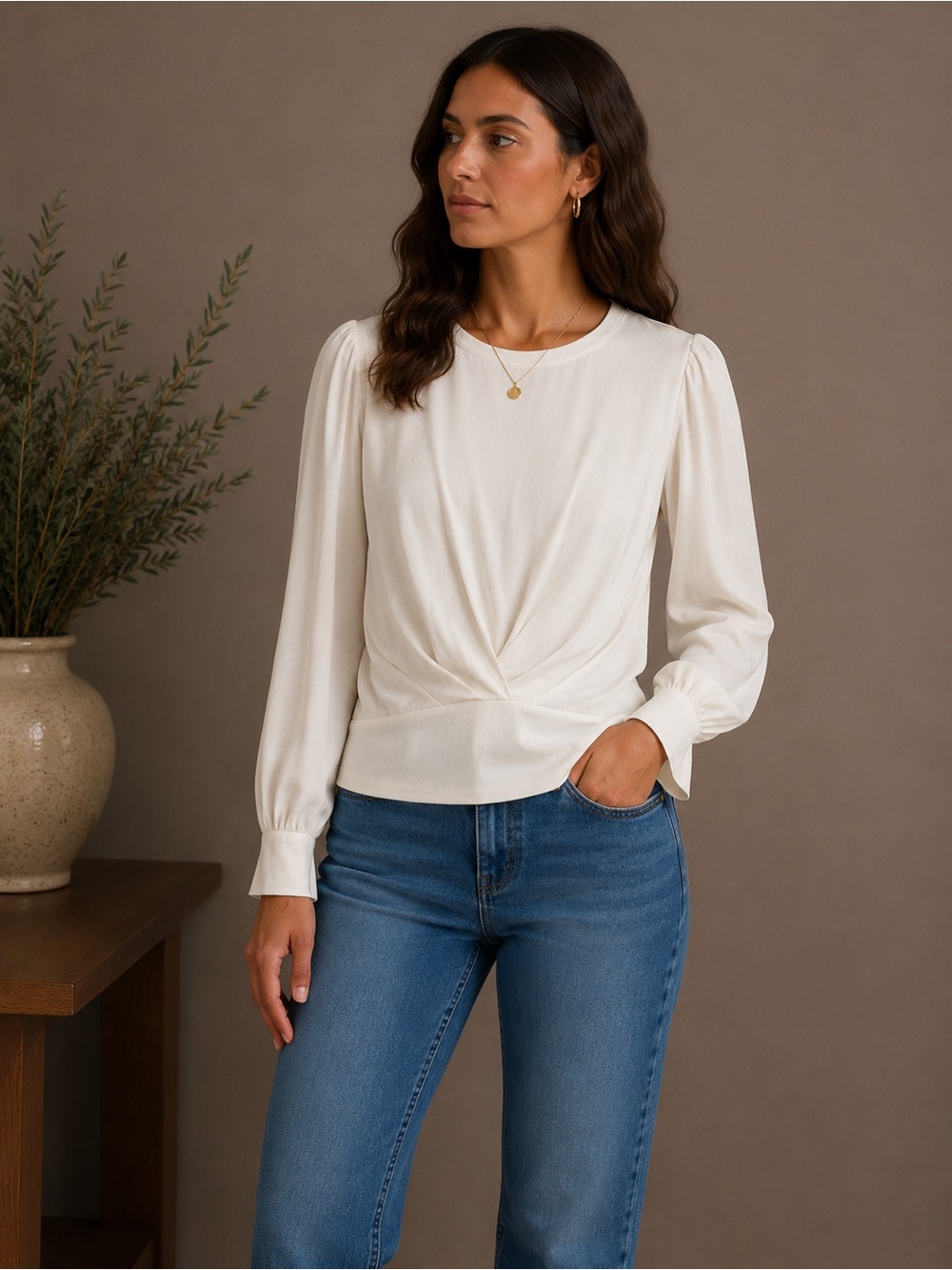 Express Ivory Long Sleeve Blouse